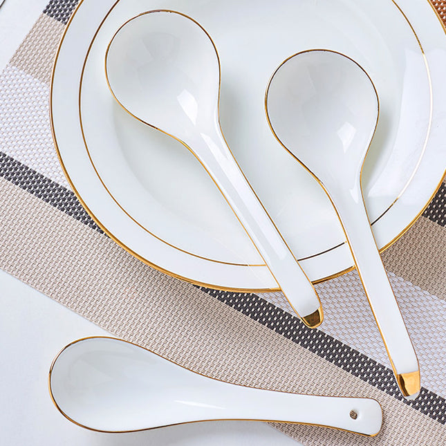 Bone China Spoon Set - White with Gold Rim