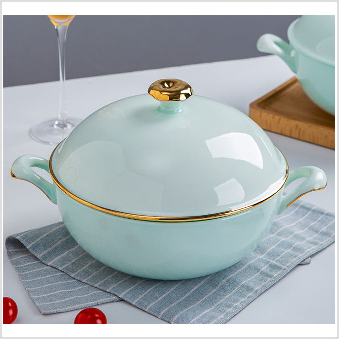 Bone China Celadon Soup Tureen - with Gold Rim or without Rim