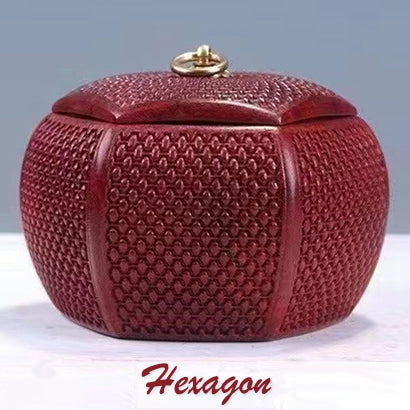 Storage Jar with Decorative Carvings - Handmade of Blood Sandalwood