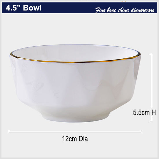 Bone China Tableware - Octagon Bowl with Gold Rim