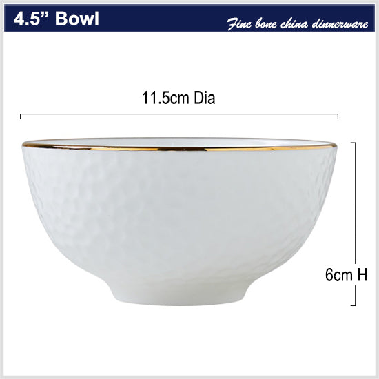 Bone China Round Bowl - Golf Shaped Surface & Gold Rim