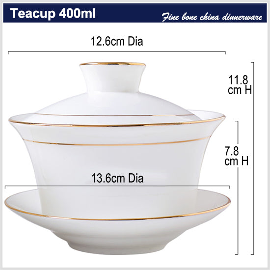 Bone China Gaiwan - White with Gold Rim
