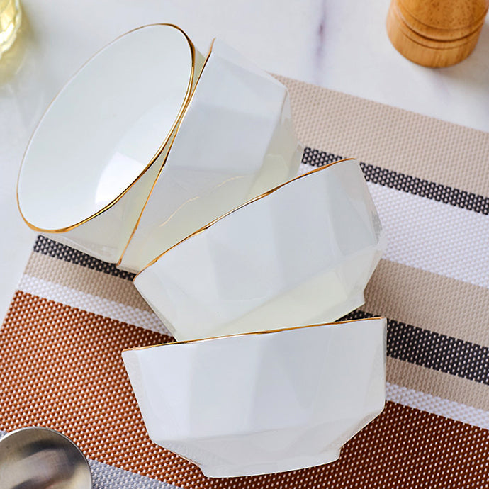 Bone China Tableware - Octagon Bowl with Gold Rim