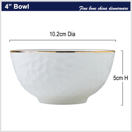 Bone China Round Bowl - Golf Shaped Surface & Gold Rim