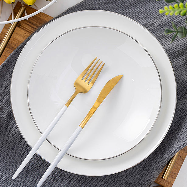 Bone China Round Plate - White with Silver Rim