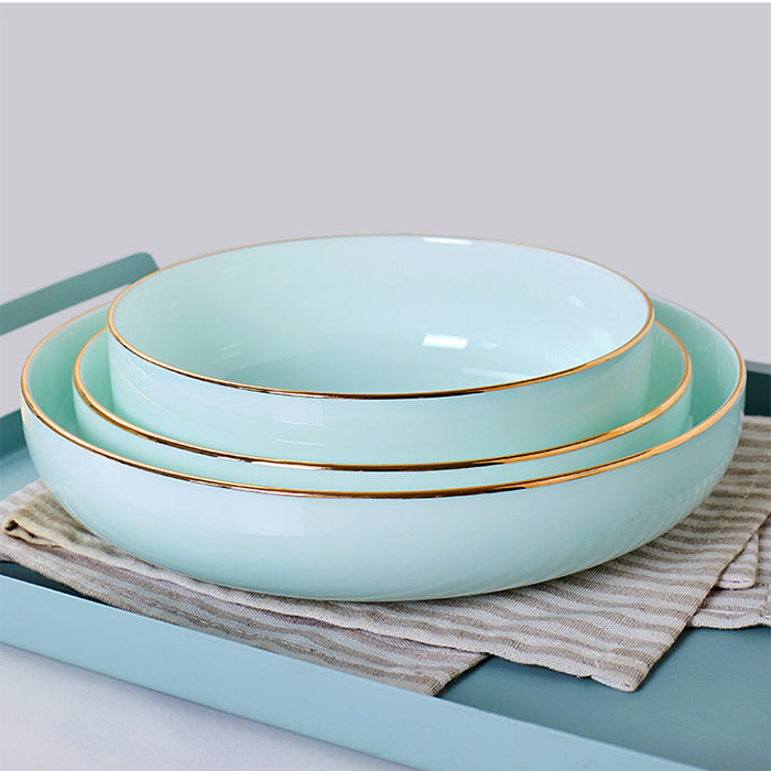 Bone China Celadon Dinnerware - Round Plate with Gold Rim