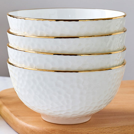 Bone China Round Bowl - Golf Shaped Surface & Gold Rim