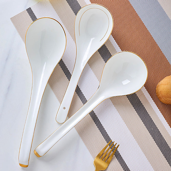 Bone China Spoon Set - White with Gold Rim