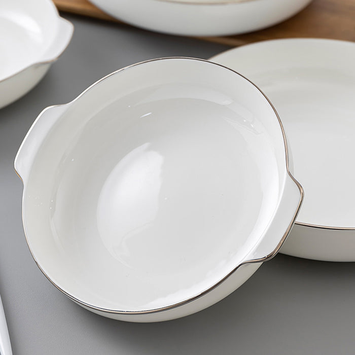 Bone China Dinnerware - Earred Dish with Silver Rim