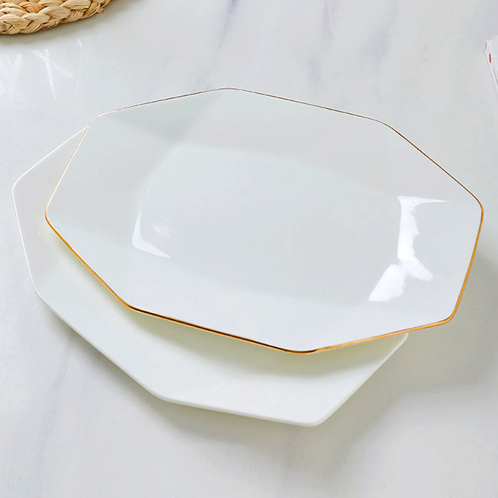 Bone China Dinnerware -Octagon Fish Platter with Gold Rim
