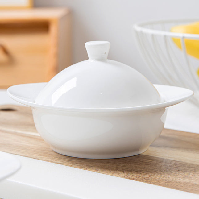Bone China Steam Soup Bowl W/ Lid - Ellipse in Front