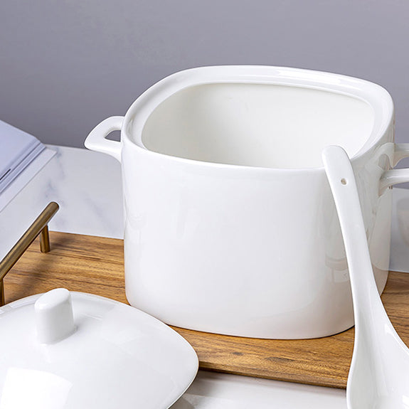 Bone China Square Soup Tureen - White W/Gold Rim or W/O Rim