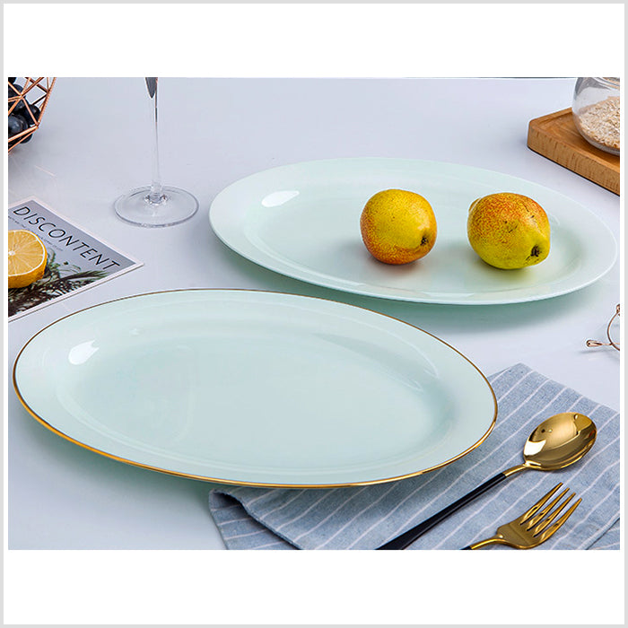 Bone China Celadon Dinnerware - Elliptical Fish Platter