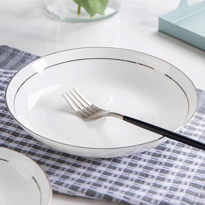 Bone China Dinnerware - Soup Plate with Silver Rim