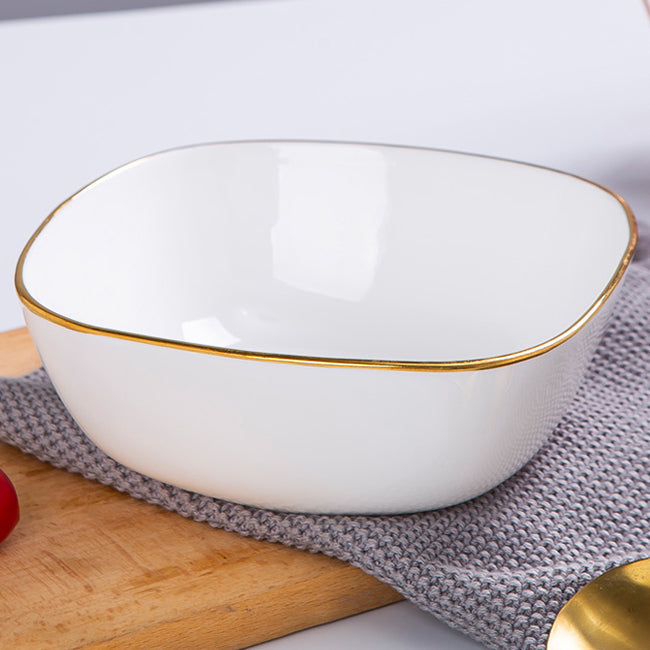Bone China Tableware - Square Bowl with Curved Edge