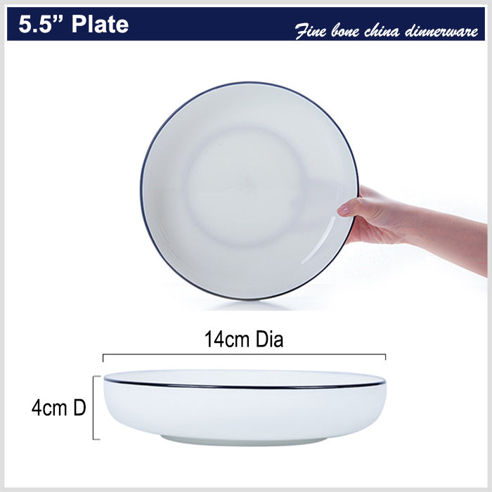 Bone China Round Plate - White with Black Rim