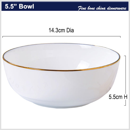 Bone China Tableware - Plump Bowl with Gold Rim