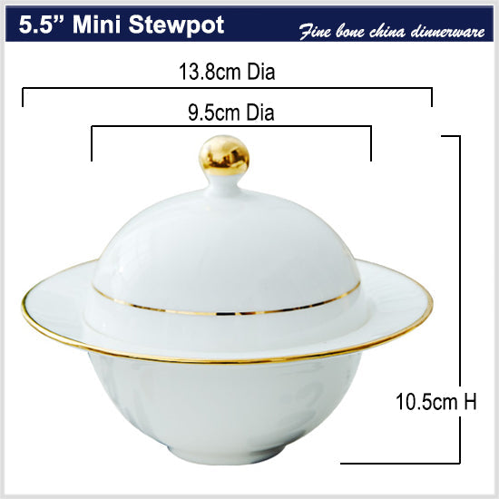 Bone China Steam Soup Bowl W/ Lid - Gold Rimmed