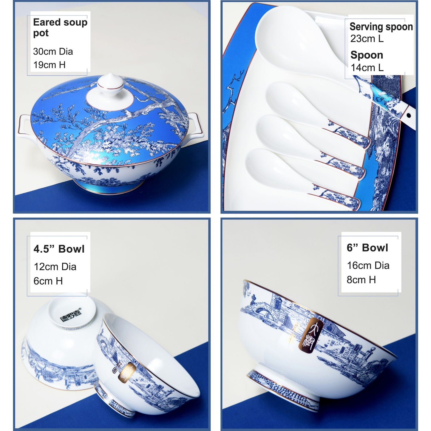 Luxury Bone China Dining Ware Collection - Enameling of Landscape Design in Gradient Blue