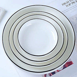 Bone China Round Plate - White with Black Rim