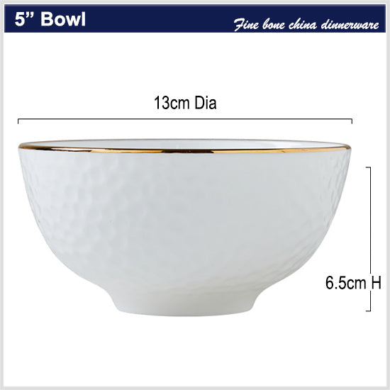 Bone China Round Bowl - Golf Shaped Surface & Gold Rim