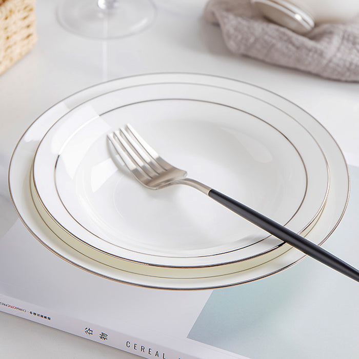 Bone China Soup Plate - White with Silver Rim
