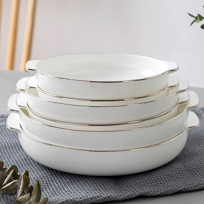 Bone China Dinnerware - Earred Dish with Silver Rim