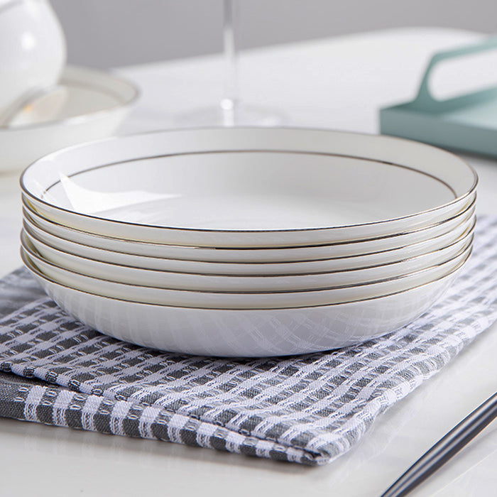 Bone China Dinnerware - Soup Plate with Silver Rim