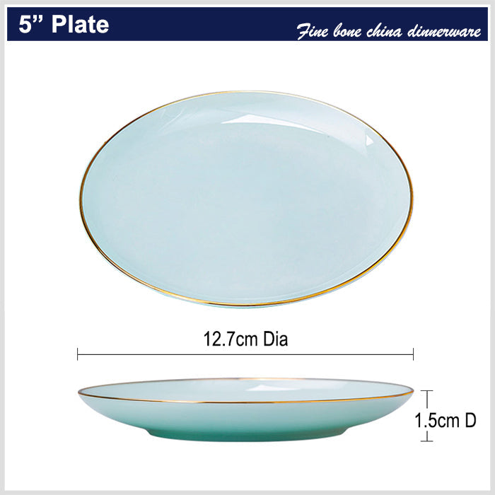 Bone China Celadon Dinnerware - Flat Plate with Gold Rim