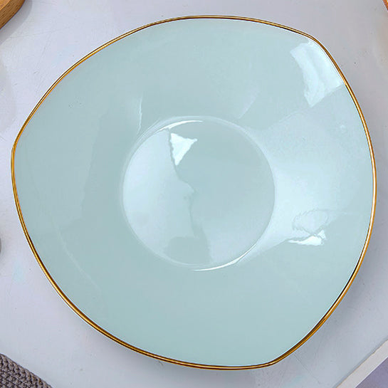 Bone China Celadon Dinnerware - Triangle Plate with Gold Rim