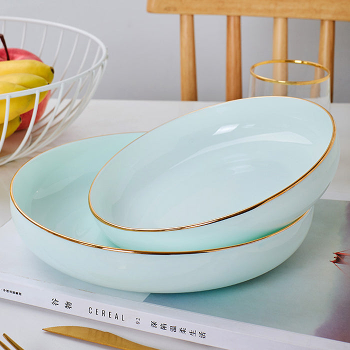 Bone China Celadon Dinnerware - Round Plate with Gold Rim