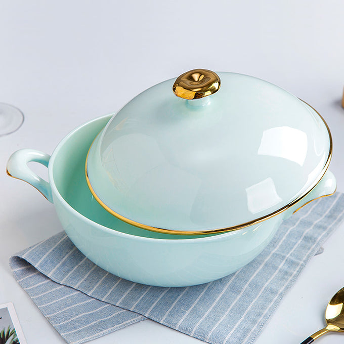 Bone China Celadon Soup Tureen - with Gold Rim or without Rim