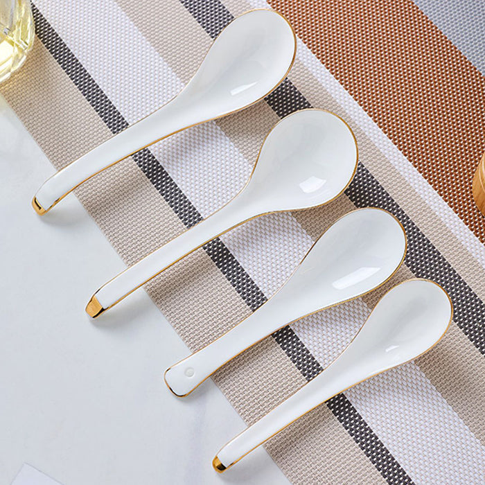 Bone China Spoon Set - White with Gold Rim