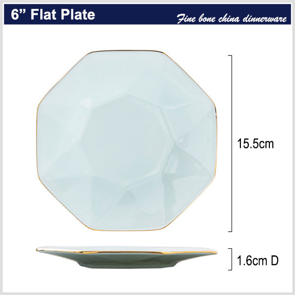 Bone China Celadon Dinnerware - Octagon Plate with Gold Rim