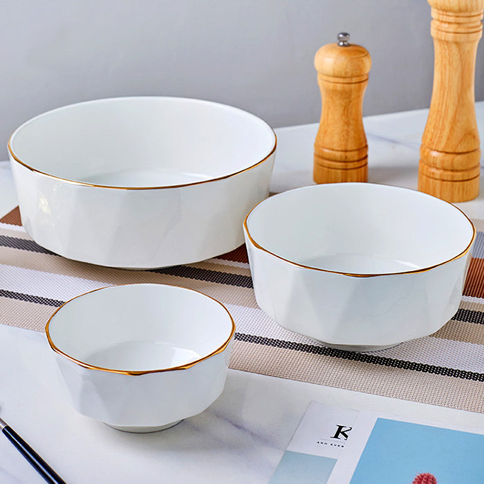 Bone China Tableware - Octagon Bowl with Gold Rim