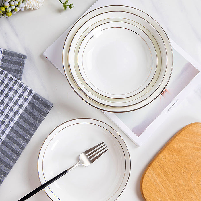 Bone China Dinnerware - Soup Plate with Silver Rim