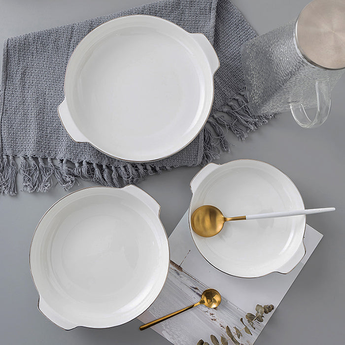 Bone China Dinnerware - Earred Dish with Silver Rim