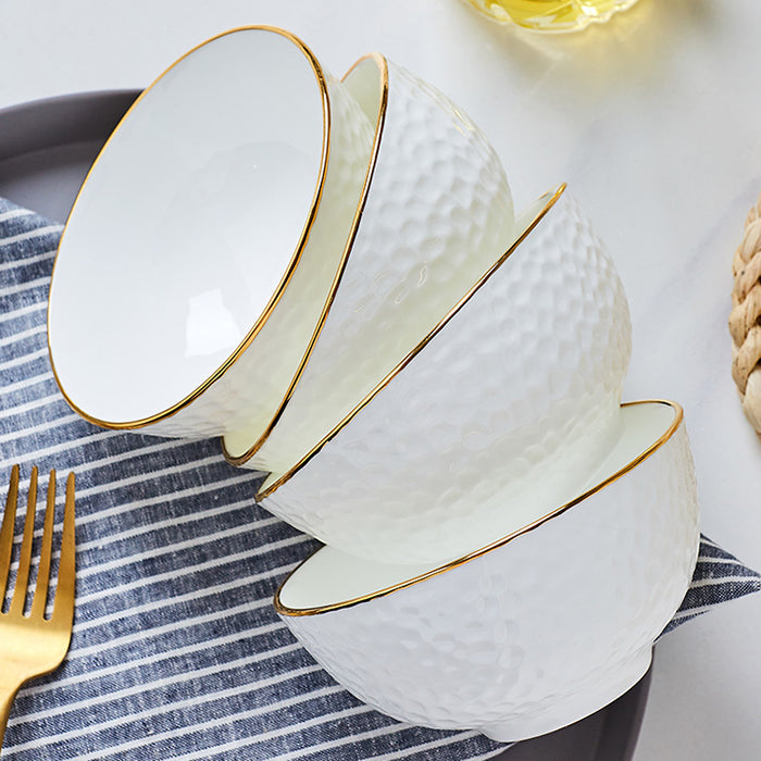 Bone China Round Bowl - Golf Shaped Surface & Gold Rim
