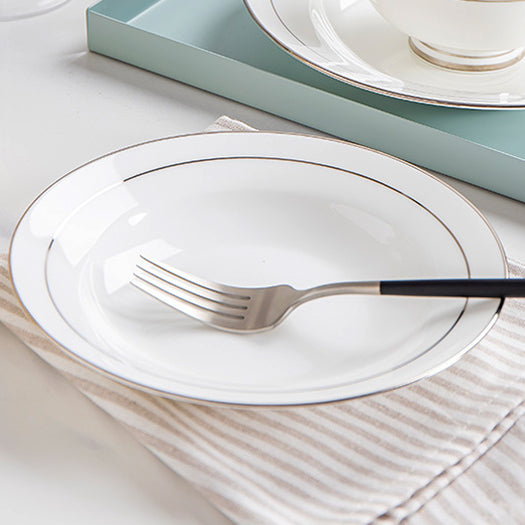 Bone China Soup Plate - White with Silver Rim