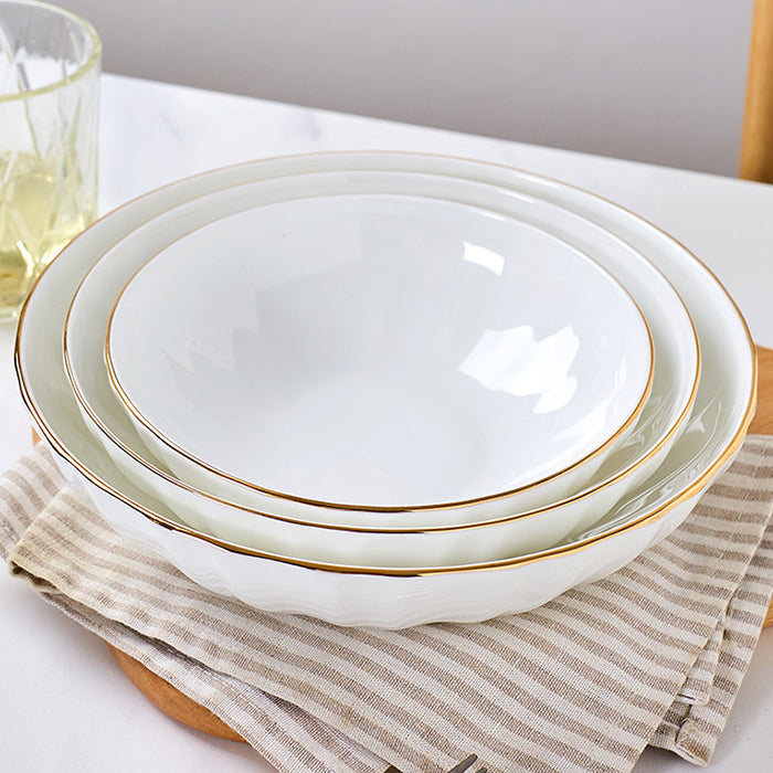Bone China Ribbed Bowl - with Wide Mouth & Gold Rim