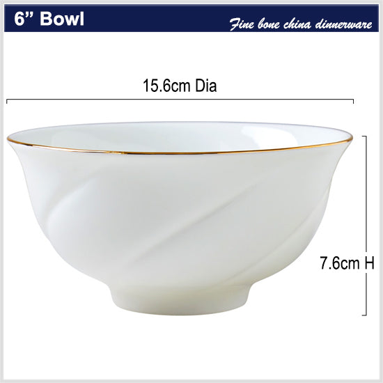 Bone China Round Bowl - with Carvings & Gold Rim