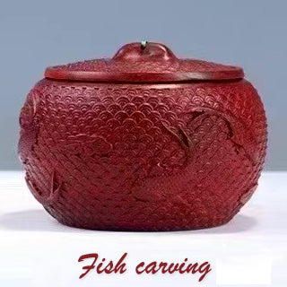 Storage Jar with Decorative Carvings - Handmade of Blood Sandalwood