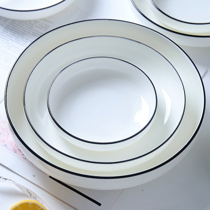 Bone China Round Plate - White with Black Rim
