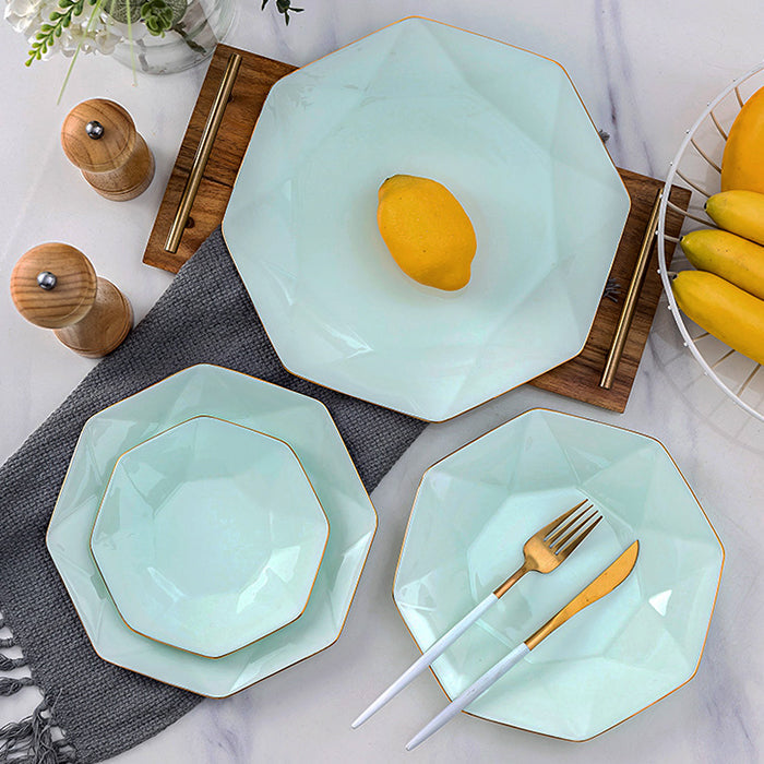 Bone China Celadon Dinnerware - Octagon Plate with Gold Rim