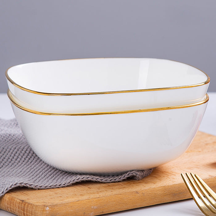 Bone China Tableware - Square Bowl with Curved Edge