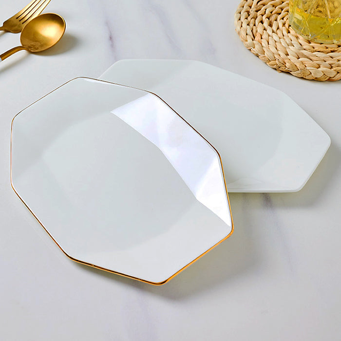 Bone China Dinnerware -Octagon Fish Platter with Gold Rim