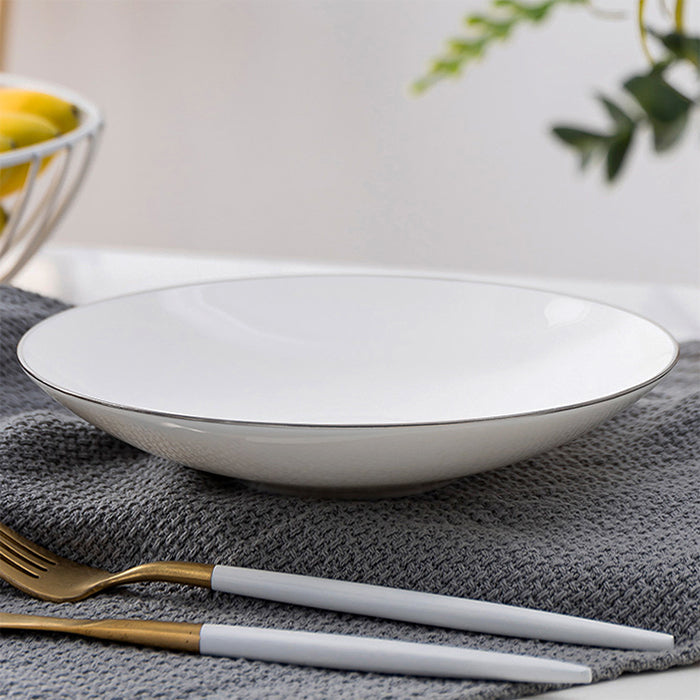 Bone China Round Plate - White with Silver Rim