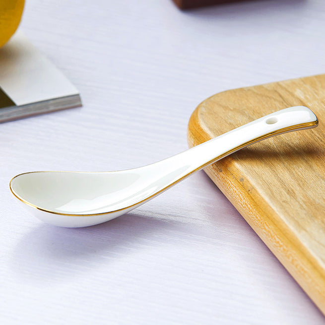 Bone China Spoon Set - White with Gold Rim