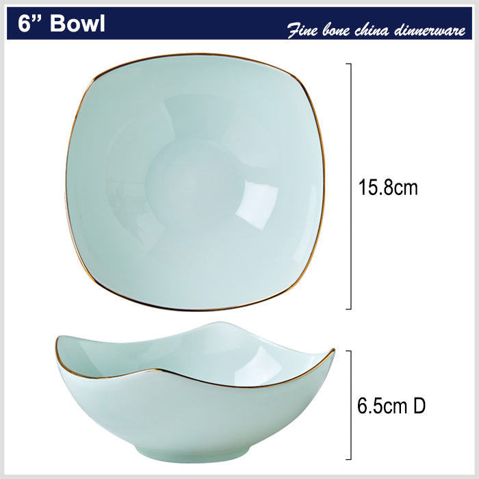 Bone China Celadon Square Plate - Curved Edge with Upward Angles