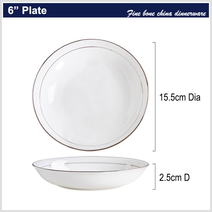 Bone China Dinnerware - Soup Plate with Silver Rim
